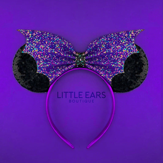 Purple Bat Glitter Bow Mickey Ears- mickey ears disney headband mouse
