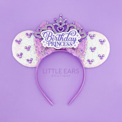 Purple Birthday Princess Ears - Little Ears Boutique - Handmade Theme Park Inspired Birthday Mickey Ears Headband