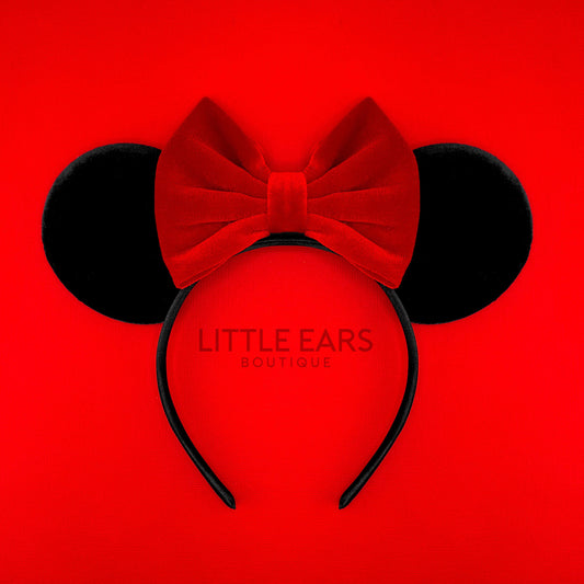 Red Bow & Black Velvet Mickey Ears - mickey ears - disney ears - mouse ears headband - little ears boutique