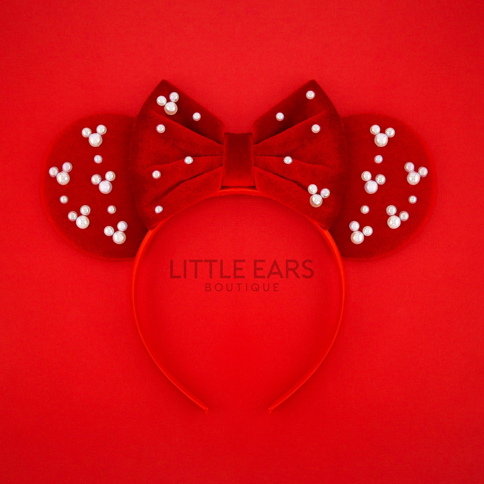 Red Pearls Ears - Little Ears Boutique - Handmade Theme Park Inspired Mickey Ears Headband - Valentine's Day Mouse Ears