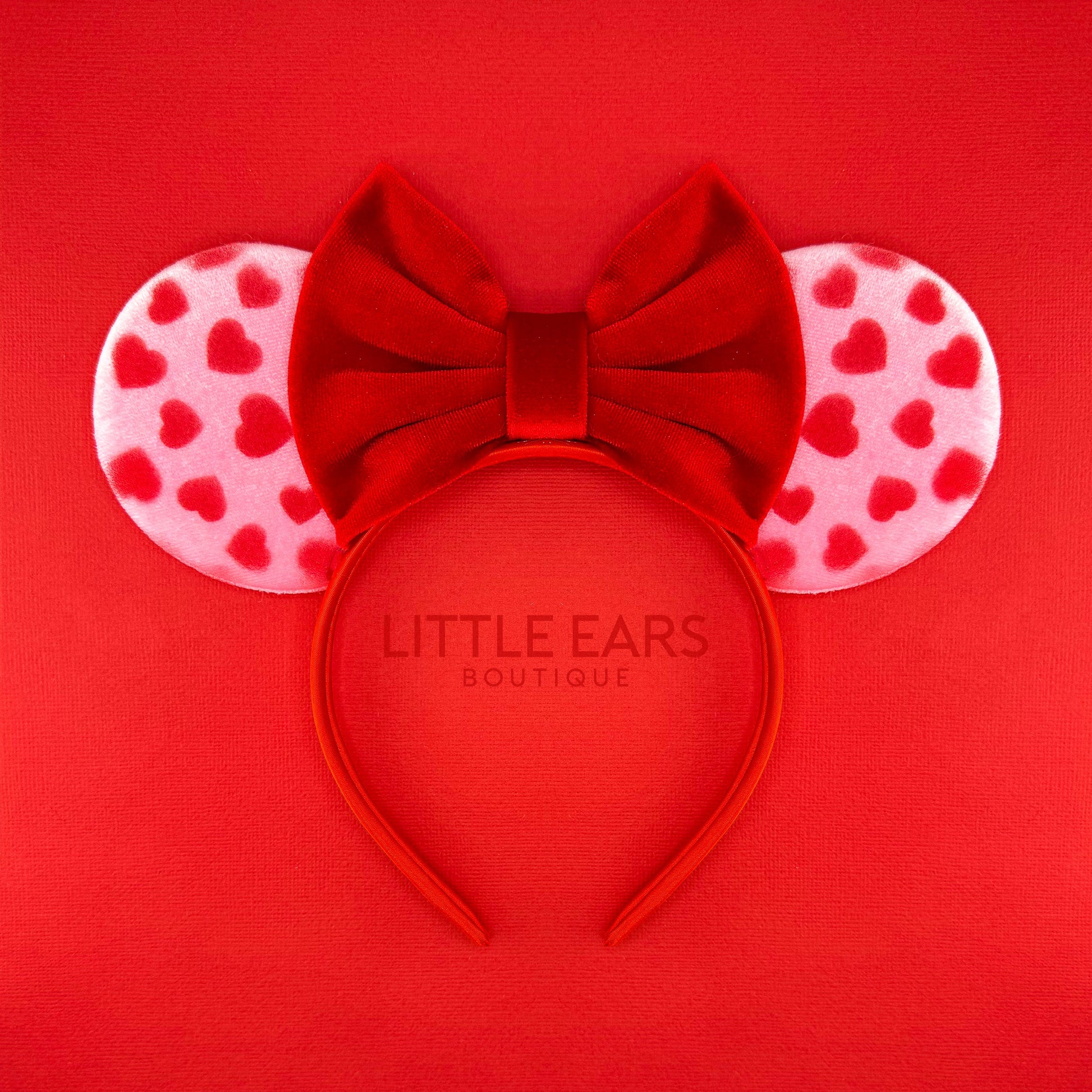 Red & Pink Hearts Velvet Ears - Little Ears Boutique - Handmade Theme Park Inspired Mickey Ears Headband - Valentine's Day Mouse Ears