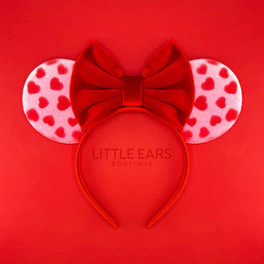 Red & Pink Hearts Velvet Ears - Little Ears Boutique - Handmade Theme Park Inspired Mickey Ears Headband - Valentine's Day Mouse Ears