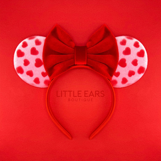 Red & Pink Hearts Velvet Minnie Ears - mickey ears - disney ears - mouse ears headband - little ears boutique