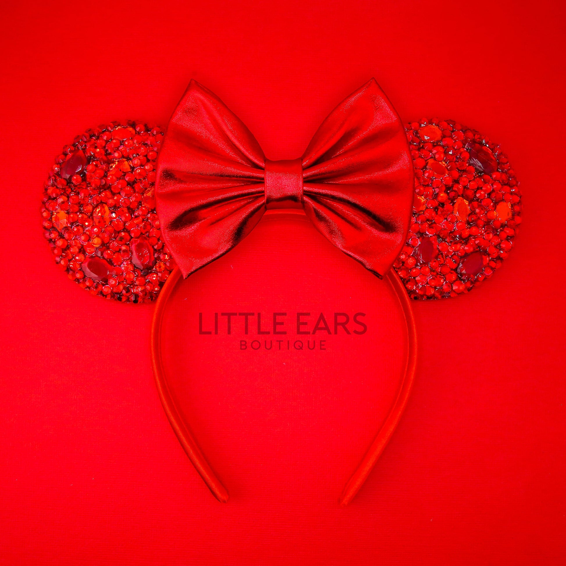Red Sparkle Ears - Little Ears Boutique - Handmade Theme Park Inspired Mickey Ears Headband - Valentine's Day Mouse Ears