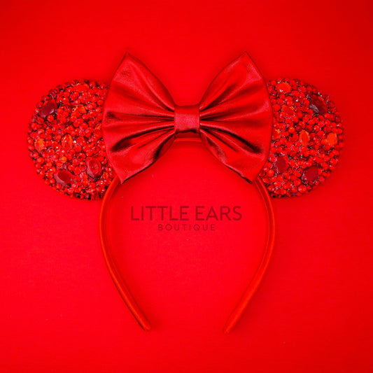 Red Sparkle Ears - Little Ears Boutique - Handmade Theme Park Inspired Mickey Ears Headband - Valentine's Day Mouse Ears