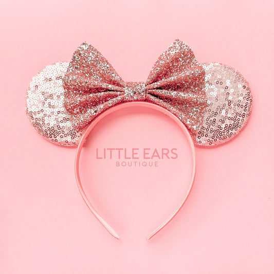 Rose Gold Glitter Leather Mickey Ears- mickey ears disney headband mouse