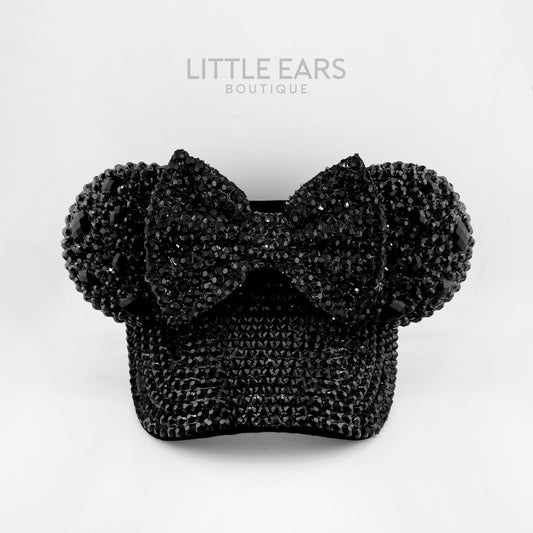 Shiny Black Bow on Deep Black Visor - mickey ears - disney ears - mouse ears headband - little ears boutique