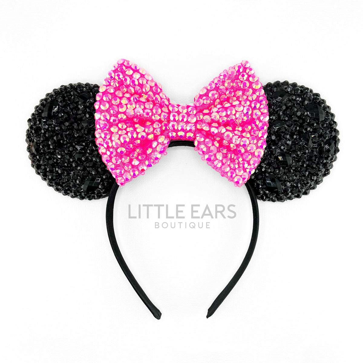 Disney Black and Pink Minnie Mouse Ears with Bow Mickey Ears - Velvet Mickey Ears – Little Ears Boutique main image 4