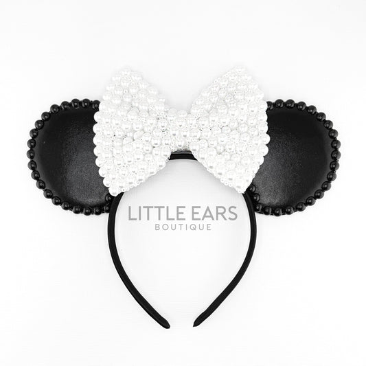 Shiny Black & White Metallic Ears - mickey ears - disney ears - mouse ears headband - little ears boutique