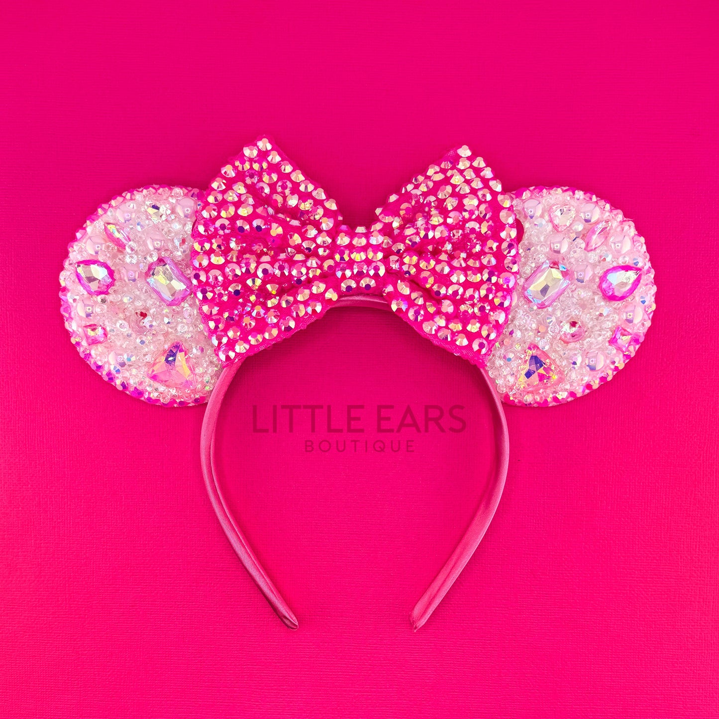 Shiny Hot Pink & White Mickey Ears - mickey ears - disney ears - mouse ears headband - little ears boutique