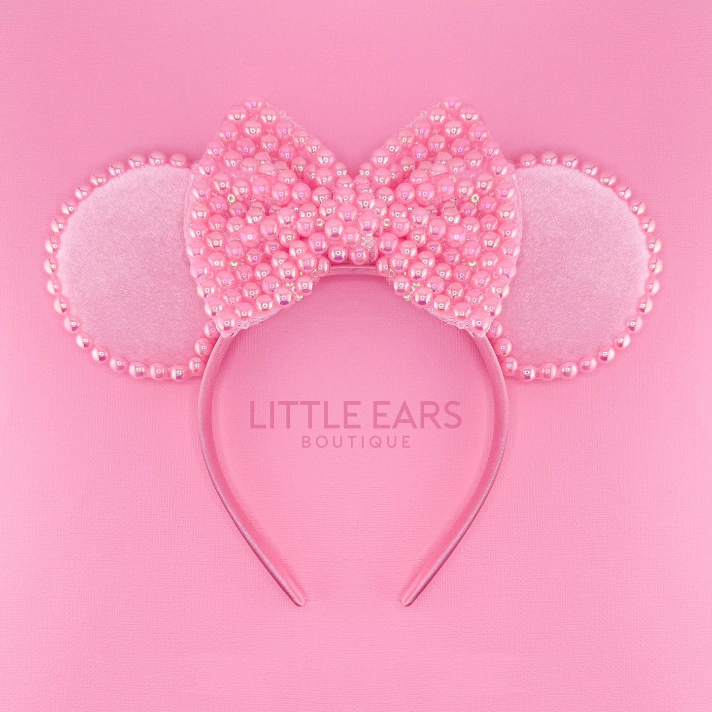 Shiny Pink Pearls Iridescent Velvet Ears - mickey ears - disney ears - mouse ears headband - little ears boutique