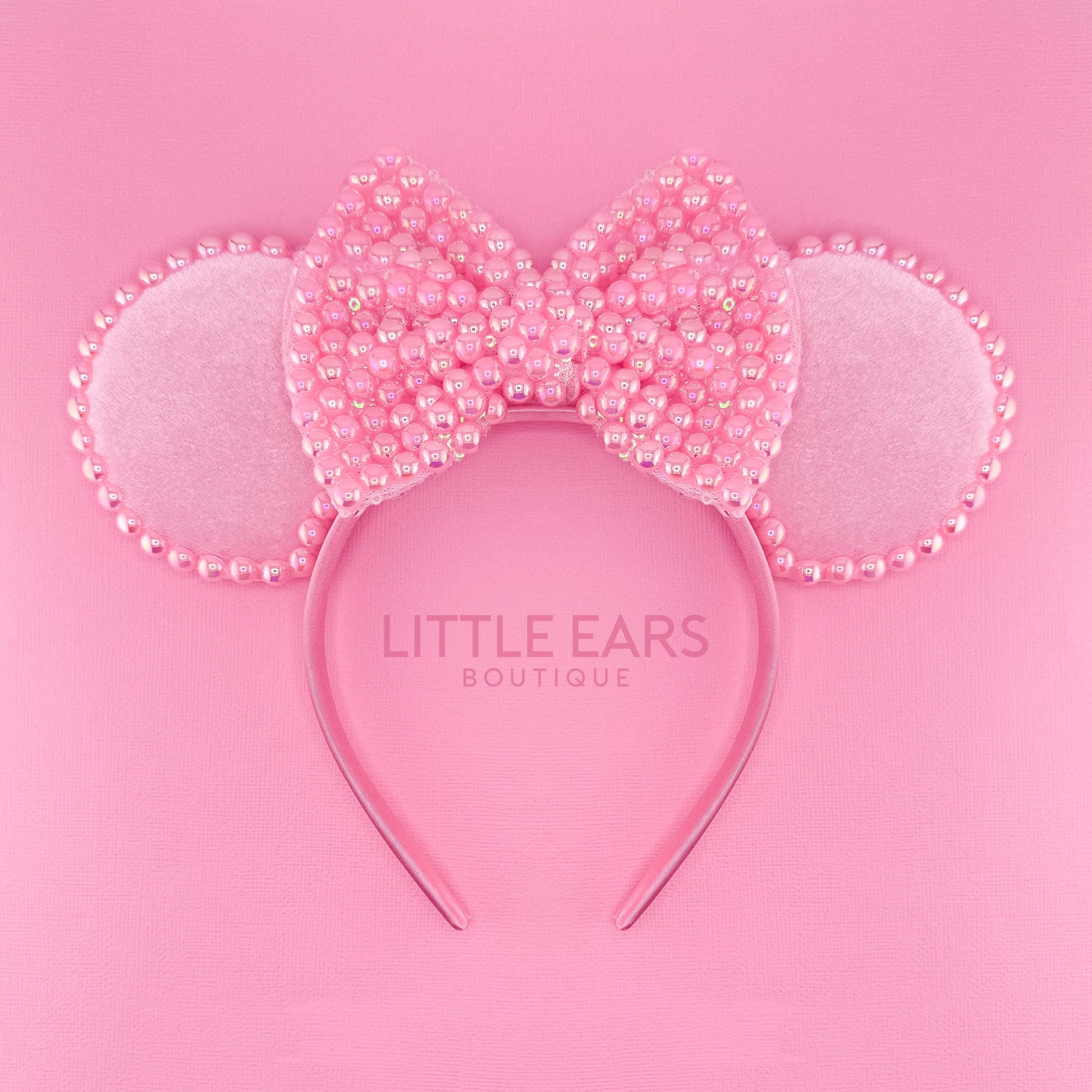 Shiny Pink Pearls Iridescent Velvet Ears - mickey ears - disney ears - mouse ears headband - little ears boutique