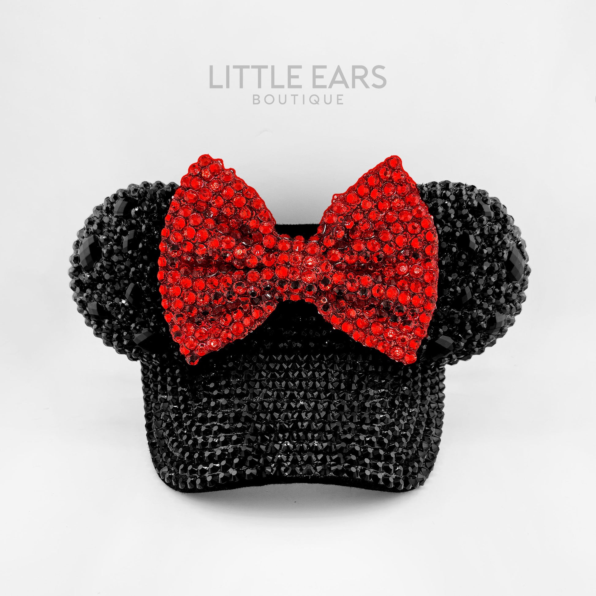 Shiny Red Bow on Deep Black Visor - mickey ears - disney ears - mouse ears headband - little ears boutique