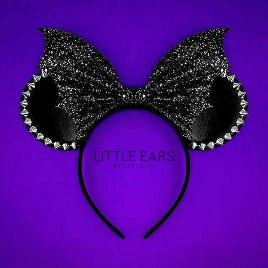 Silver & Black Bat Spikes Mickey Ears- mickey ears disney headband mouse