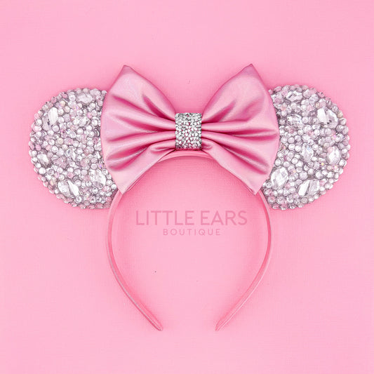 Silver & Pink Bow Sparkle Ears - Little Ears Boutique - Handmade Theme Park Inspired Mickey Ears Headband - Valentine's Day Mouse Ears