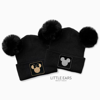 Adult Beanies with Mickey Leather Patch