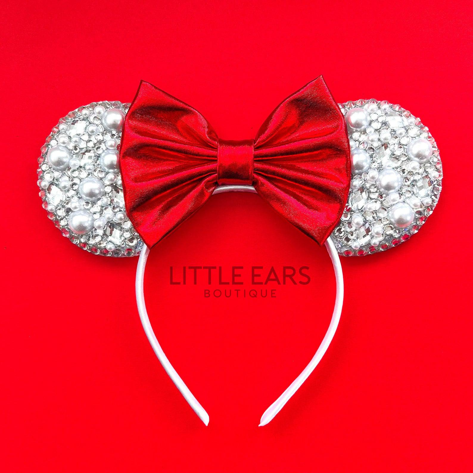 Pearls & Red Bow Sparkle Mickey Ears - Mouse Ears Headband – Little ...