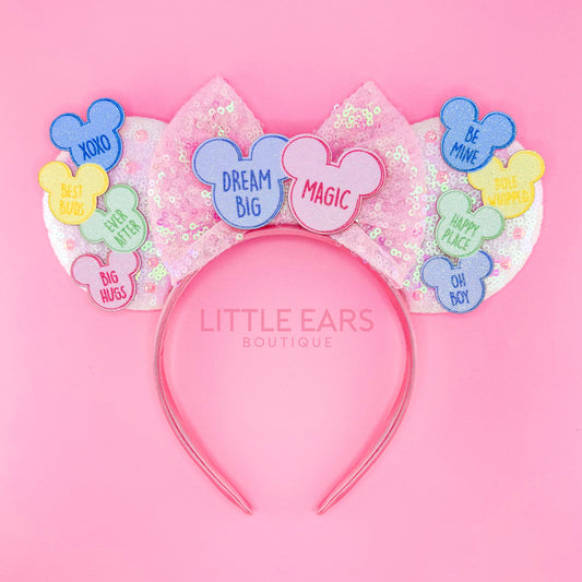 Valentine's Candy Minnie Ears - mickey ears - disney ears - mouse ears headband - little ears boutique