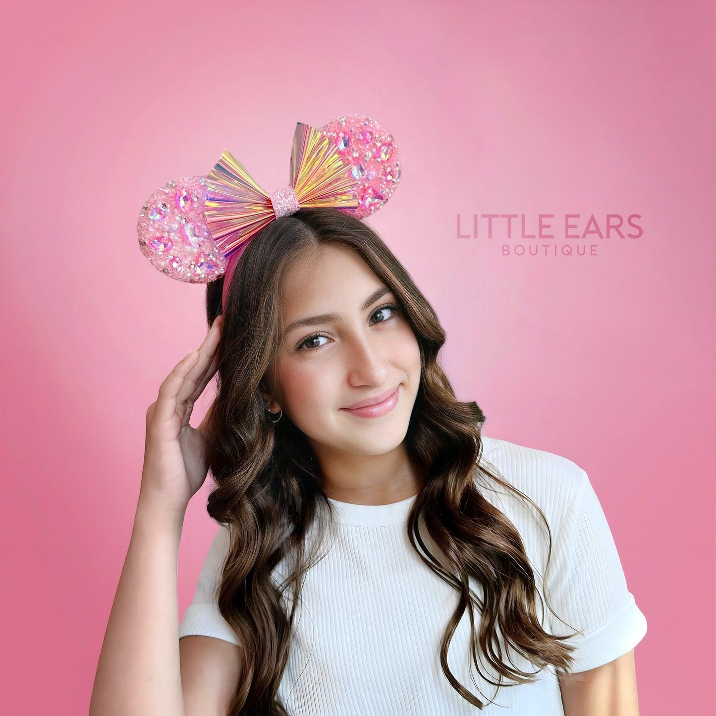 White Iridescent Sparkle Mickey Ears- mickey ears disney headband mouse