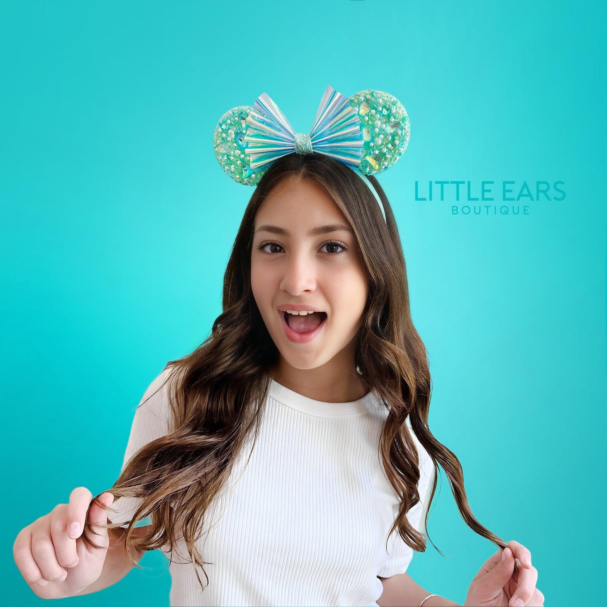 White Iridescent Sparkle Mickey Ears- mickey ears disney headband mouse