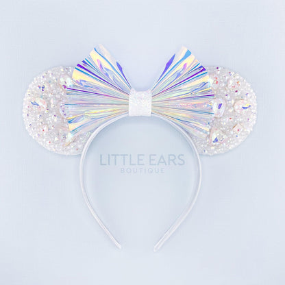 White Iridescent Sparkle Mickey Ears- mickey ears disney headband mouse