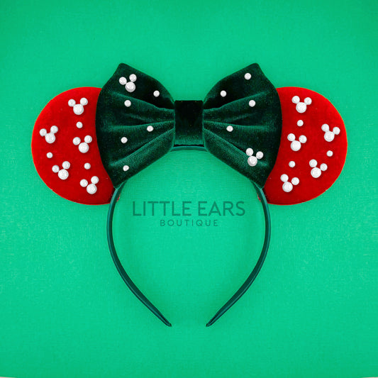 Christmas Green Pearls Mickey Ears